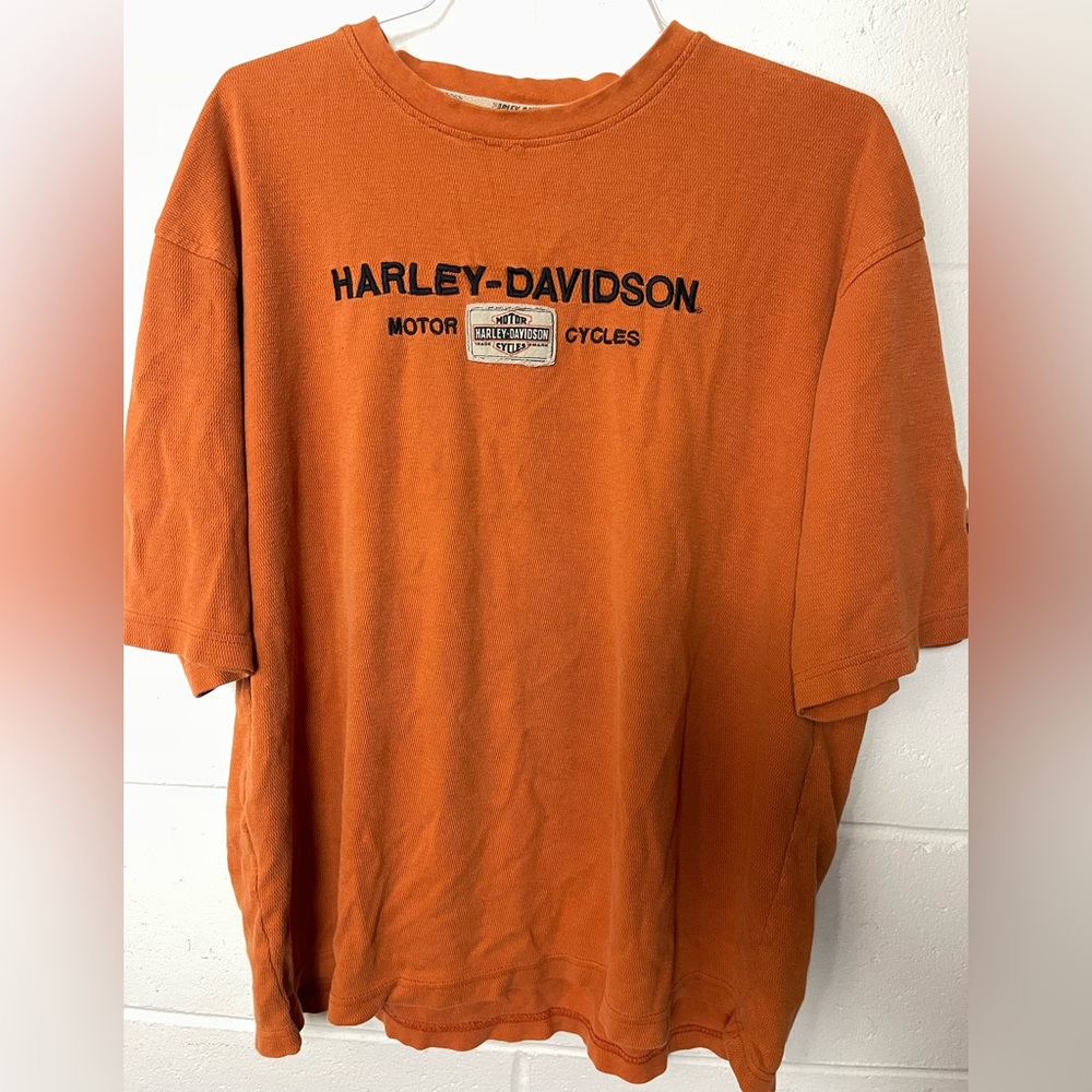 Harley-Davidson Short Sleeve Shirt Men’s L Orange Route 65 Iowa